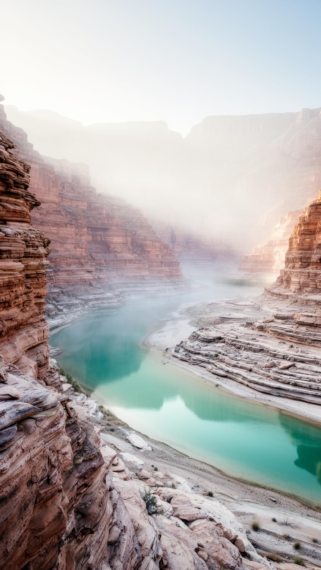 Atmospheric canyon with a turquoise mineral river